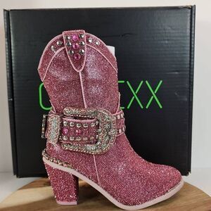 CLUB EXX Sheriff Shine Pink Cowboy Boots Women's Size 6 M Rhinestone